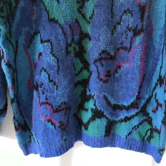 Uno&una Vintage Knit Floaral Sweater Blue Size Large Geometric - Picture 4 of 13